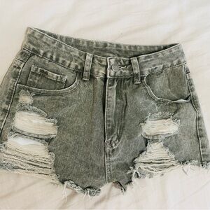 SHEIN Distressed Washed Gray Denim Jean Shorts